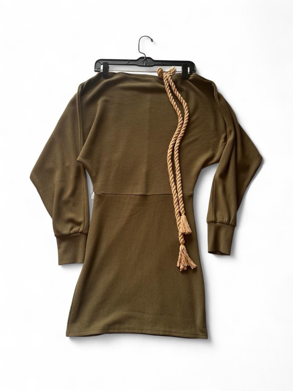 Forever 21 Olive Green Long Sleeve Knit Dress with Rope Tie Accent